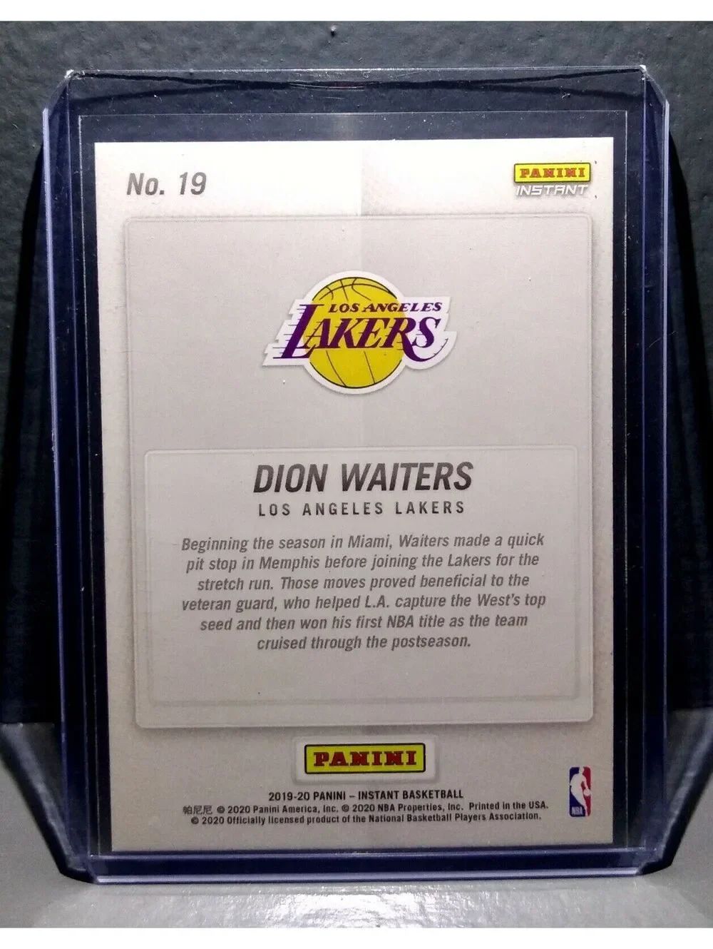 Dion Waiters 2020 Panini LA Lakers NBA Champions #19 Basketball Card